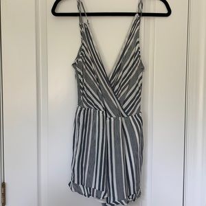 Grey/Navy Blue Striped Romper